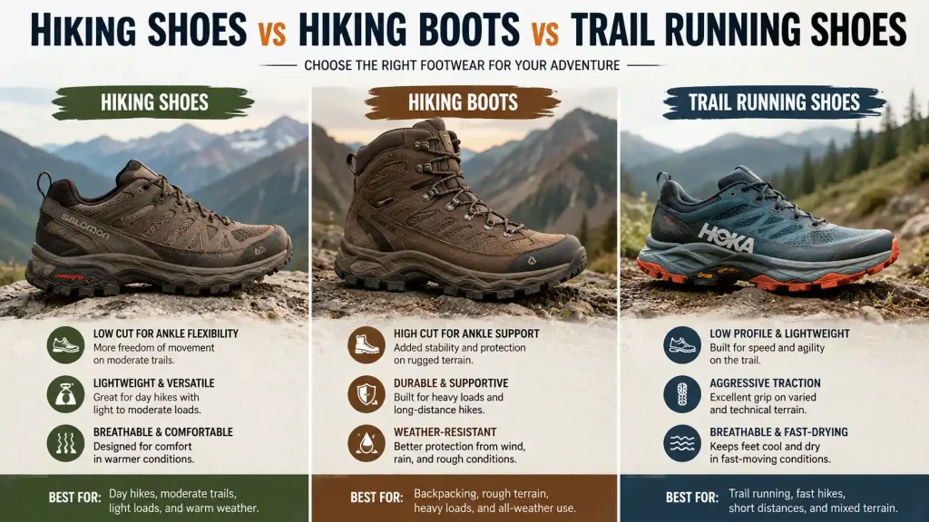 Hiking Shoes vs Hiking Boots vs Trail Running Shoes