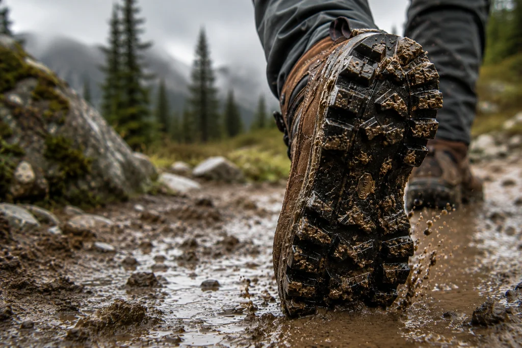boots are essential for keeping your footing on wet or muddy surfaces