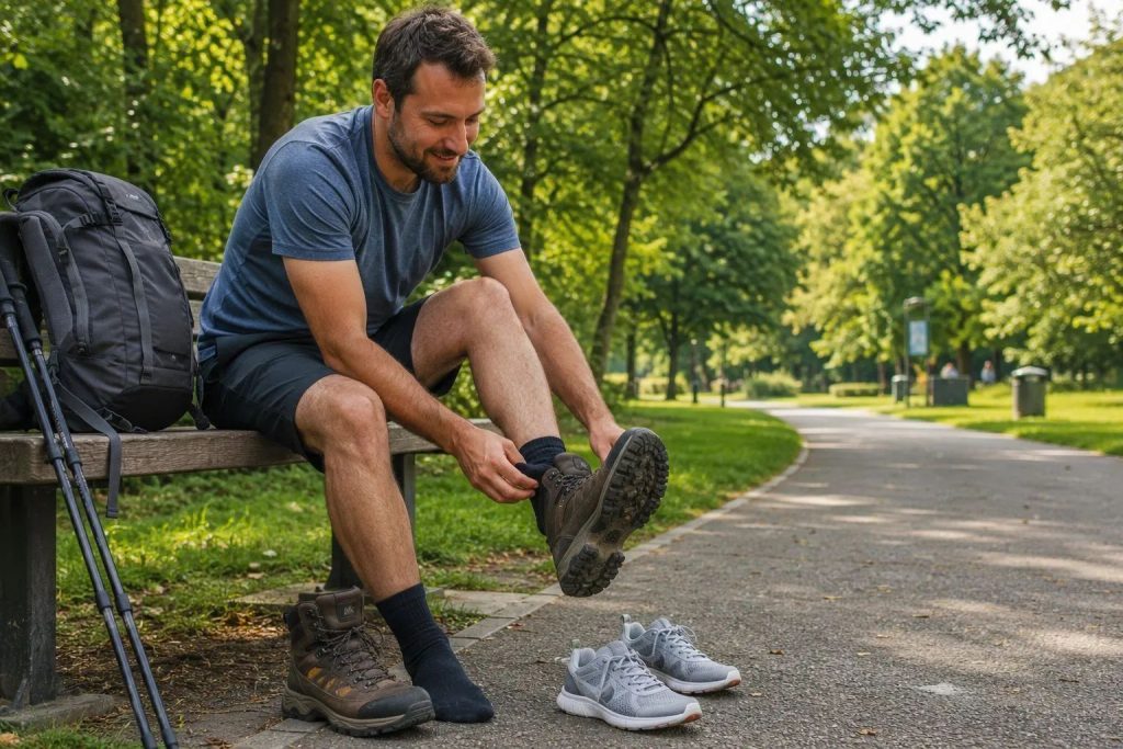 hiking boots to switch into lightweight walking shoes