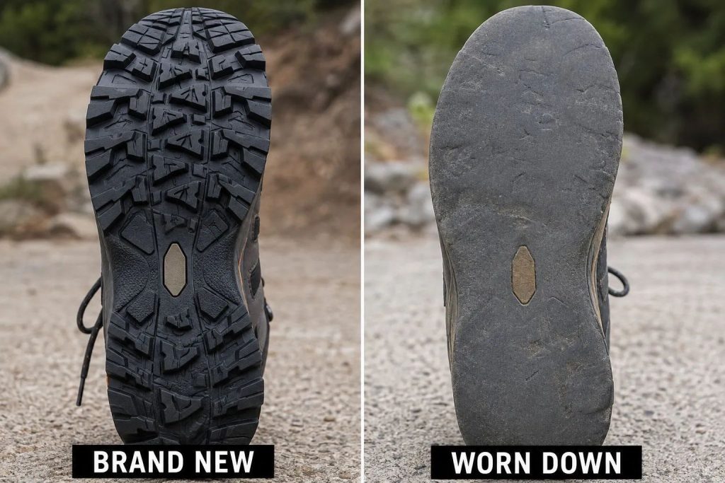 hiking shoe with deep rubber lugs
