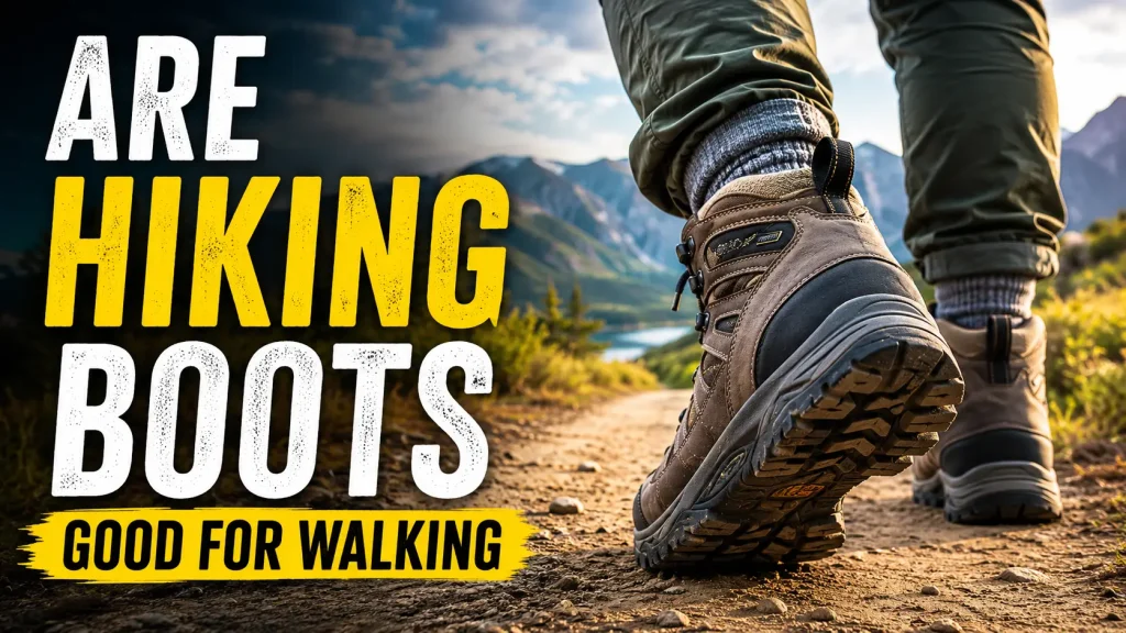 a person wearing sturdy brown leather hiking boots walking on a split path