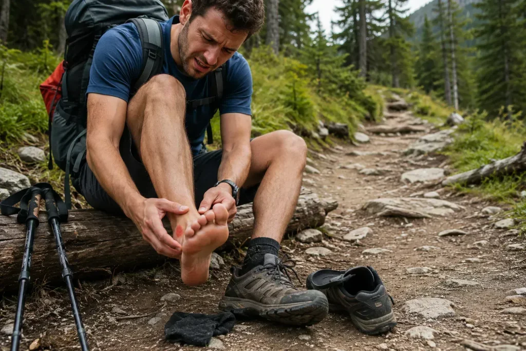 hiking shoe to inspect their foot